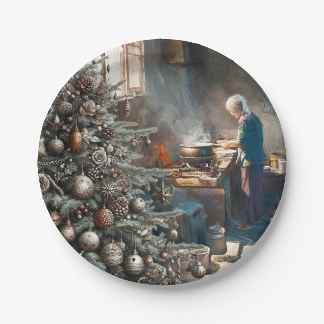 PREPARING FOR CHRISTMAS DINNER PAPER PLATE (Front)