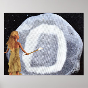 Preparing for painting a large rock. poster