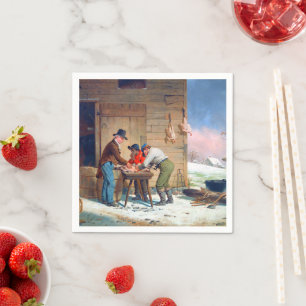 Preparing Turkey Christmas Francis Edmonds 1851 Napkin