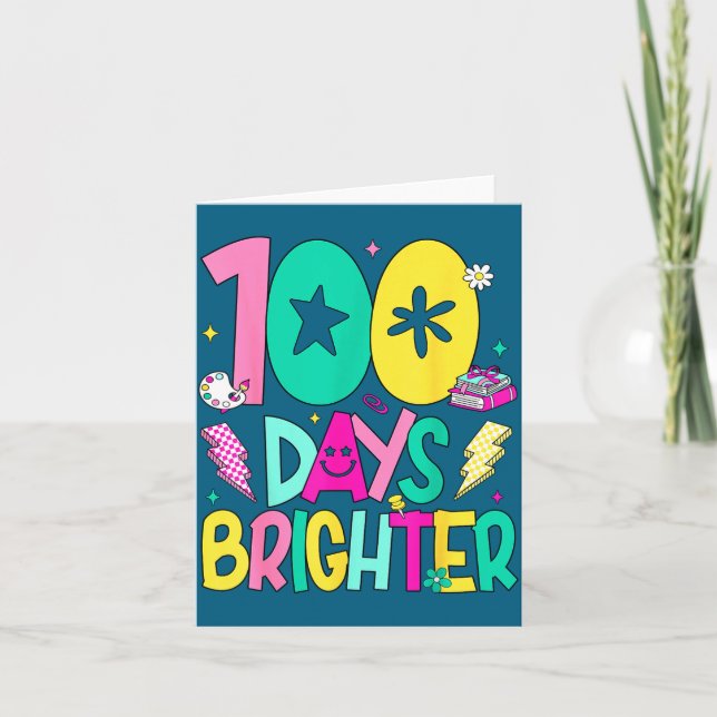 Preppy 100 Days Brighter Happy 100th Day Of School Card (Front)