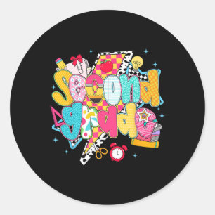 Preppy 2nd Grade Dream Team Back To School Teacher Classic Round Sticker