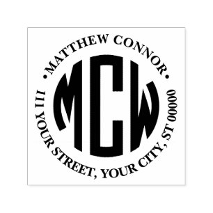 Preppy 3 Initial Circle Monogram Framed Address Self-inking Stamp