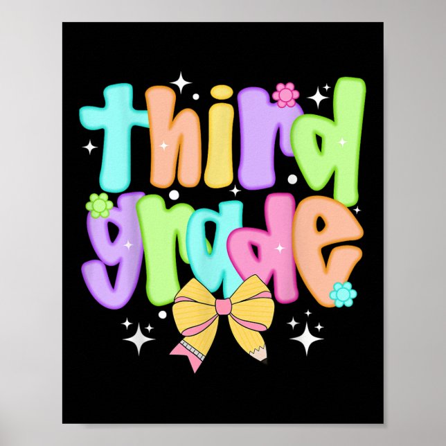 Preppy 3rd Grade Teacher Team Bow Back To School G Poster (Front)