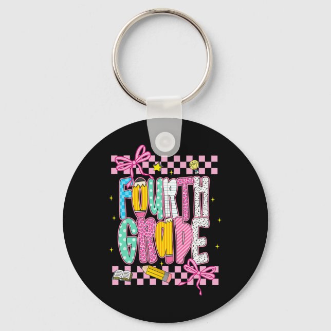 Preppy 4th Grade Back To School First Day Of Fourt Key Ring (Front)