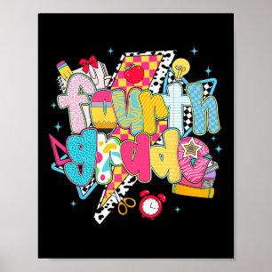 Preppy 4th Grade Dream Team Back To School Teacher Poster