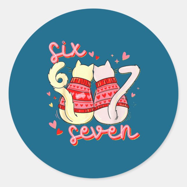 Preppy 67 Valentine Six Seven Cat 6 7 Men Women Ki Classic Round Sticker (Front)
