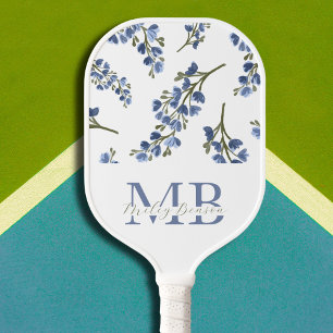 Preppy Aesthetic Retro Wildflowers Blue Monogram Pickleball Paddle