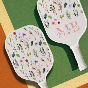 Preppy Aesthetic Retro Wildflowers Cute Monogram Pickleball Paddle