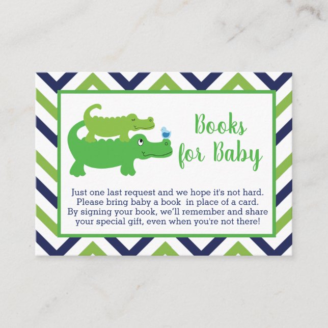 Preppy Alligator Baby Shower Book Request Cards (Front)