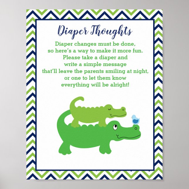 Preppy Alligator Baby Shower Diaper Thoughts Game Poster (Front)