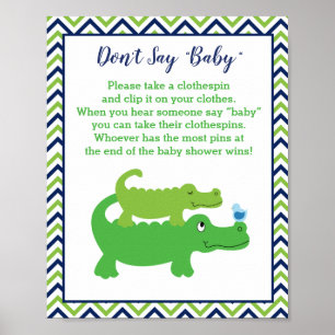 Preppy Alligator Baby Shower Don't Say Baby Game Poster