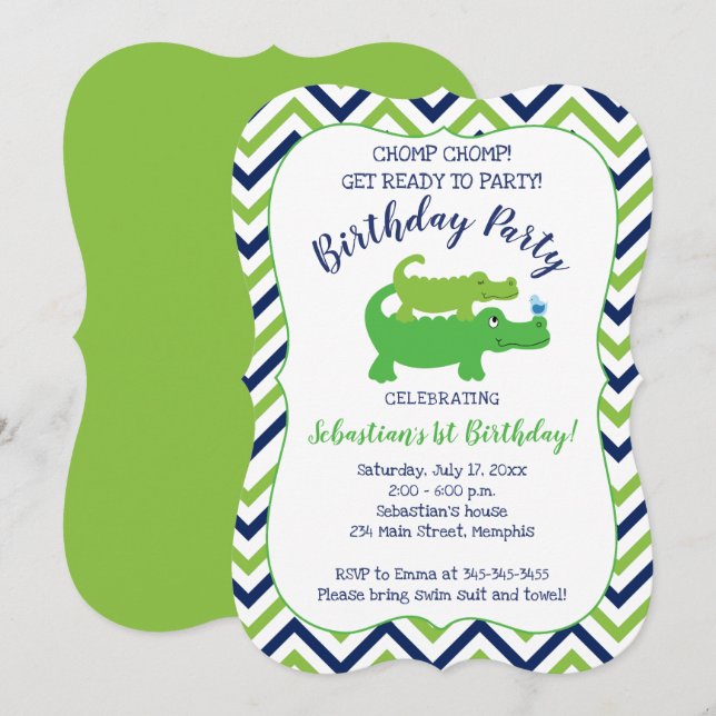 Preppy Alligator Crocodile Boy Birthday Invitation (Front/Back)