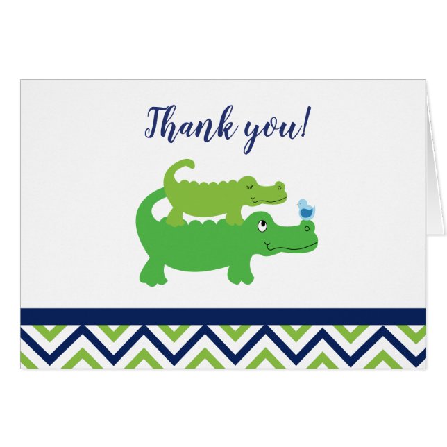 Preppy Alligator Crocodile Folded Thank you Notes (Front Horizontal)