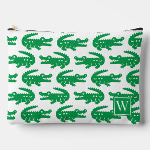 Preppy Alligator - Green & White Monogram Accessory Pouch