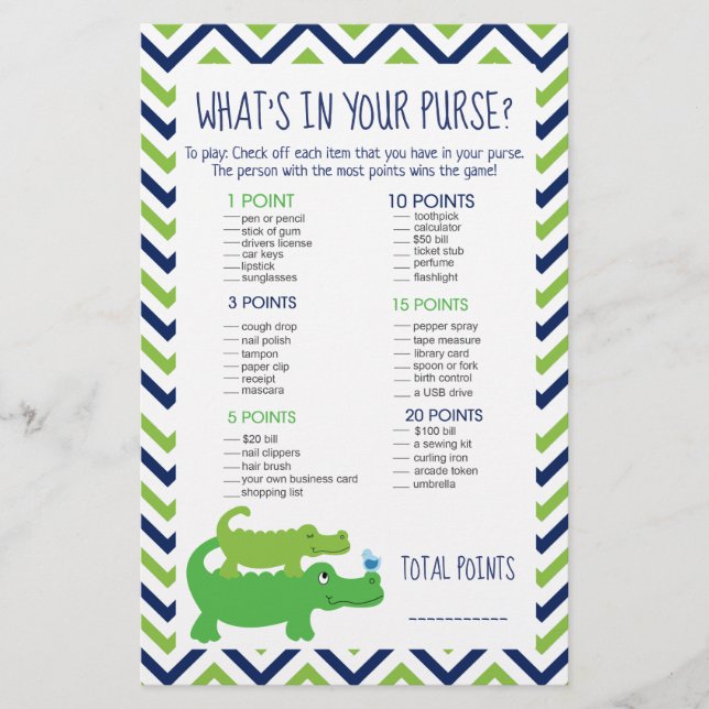 Preppy Alligator What's in Your Purse Game (Front)