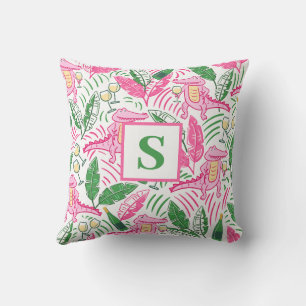 Preppy Alligator Wine Pink Green Monogram Cushion