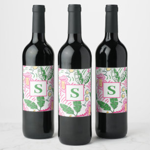 Preppy Alligator Wine Pink Green Monogram Label