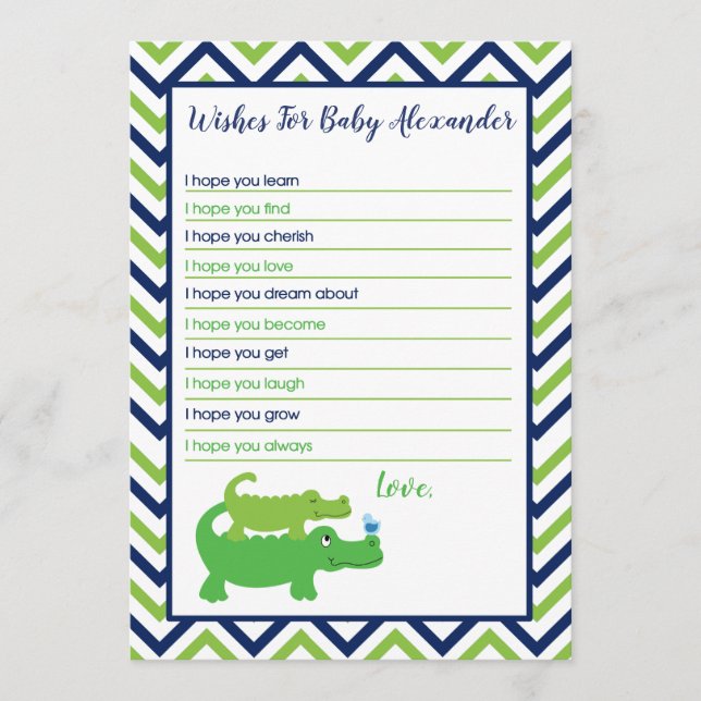 Preppy Alligator Wishes for Baby Card (Front)