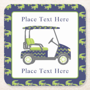 Preppy Alligators Golf Cart Square Paper Coaster