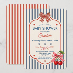 Preppy Americana Baby Shower Blue Stripe Gingham Invitation