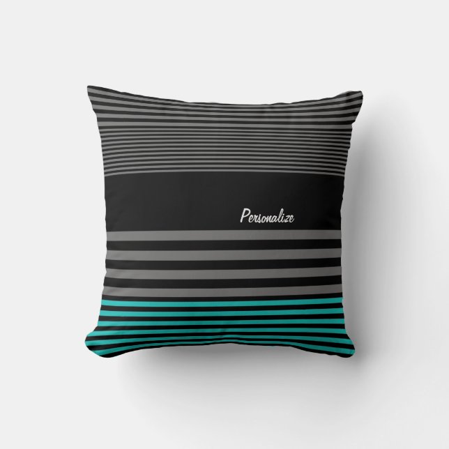 Preppy and Fresh Teal Stripes With Name Cushion (Front)