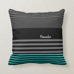 Preppy and Fresh Teal Stripes With Name Cushion