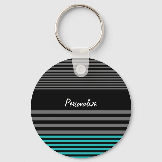 Preppy and Fresh Teal Stripes With Name Key Ring (Front)