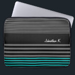 Preppy and Fresh Teal Stripes With Name Laptop Sleeve<br><div class="desc">A preppy mens fashion 13 inch laptop sleeve with fresh teal and black stripes on the bottom and a trendy black and grey striped pattern on the rest of the case. Personalise by adding your name to this modern contemporary style mobile device sleeve.</div>