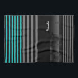 Preppy and Fresh Teal Stripes With Name Tea Towel<br><div class="desc">A preppy mens fashion towel with fresh teal and black stripes on the bottom and a trendy black and grey striped pattern on the rest of the case. Personalise by adding your name to this modern contemporary style towel or remove it for a clean,  simple look.</div>