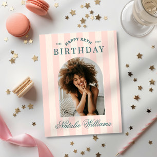 Preppy Any Age Birthday Party Welcome Photo Pink Invitation