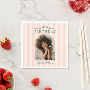Preppy  Any Age Birthday Party Welcome Photo Pink  Napkin