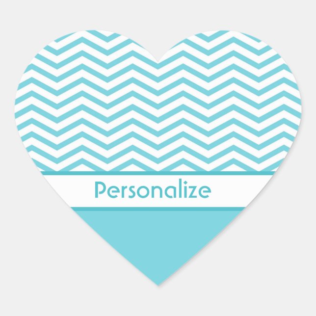 Preppy Aqua Blue and White Chevrons With Name Heart Sticker (Front)
