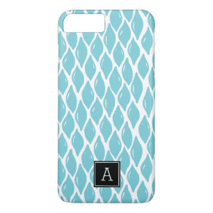 Preppy AQUA BLUE TEAL Black Monogram Personalised iPhone 8 Plus/7 Plus Case