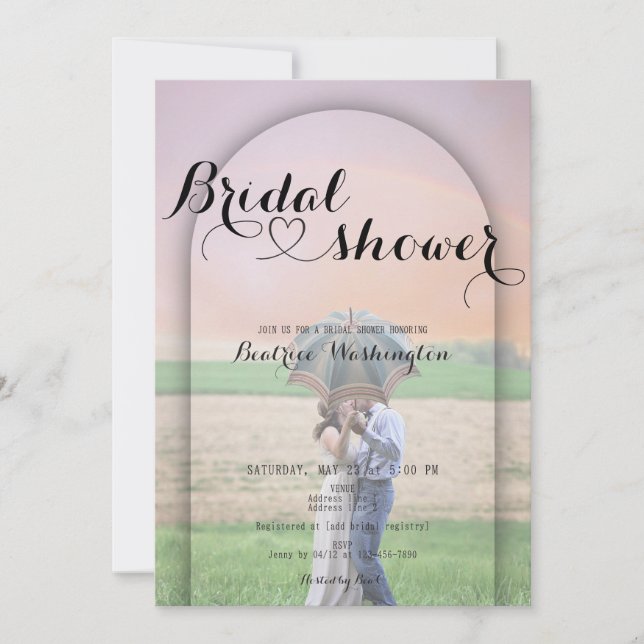 Preppy Arch Handwritten Heart Photo Bridal Shower Invitation (Front)