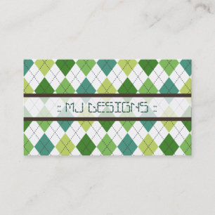 Preppy Argyle Diamond Pattern Business Card: green Card