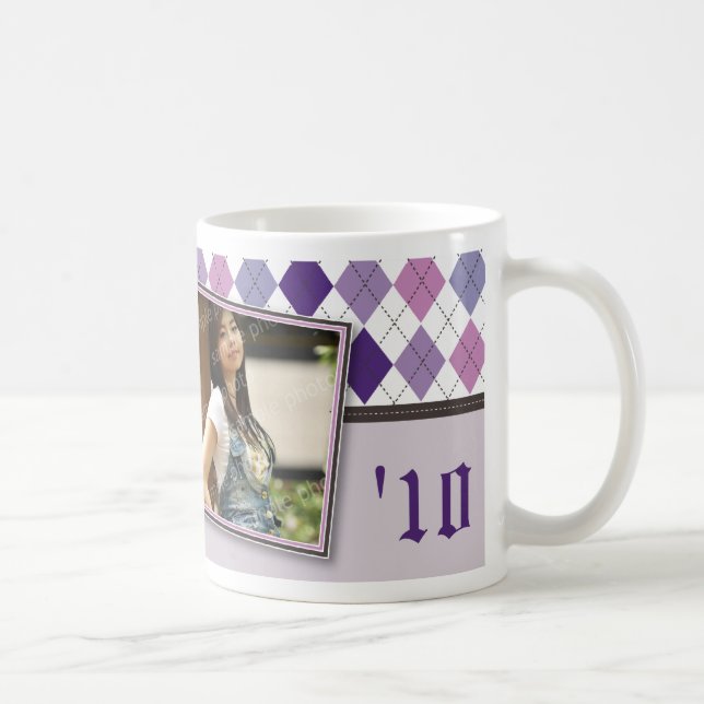 Preppy Argyle Graduation Mug (purple scheme) (Right)