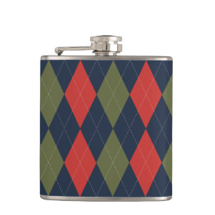 Preppy Argyle Navy Khaki Army Green Personalised Hip Flask