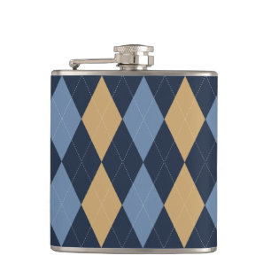 Preppy Argyle Navy Khaki Smoke Blue Personalised Hip Flask