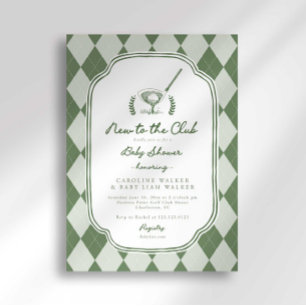 Preppy Argyle New to the Club Golf Baby Shower Invitation