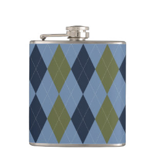 Preppy Argyle Smoke Blue Green Navy Personalised Hip Flask