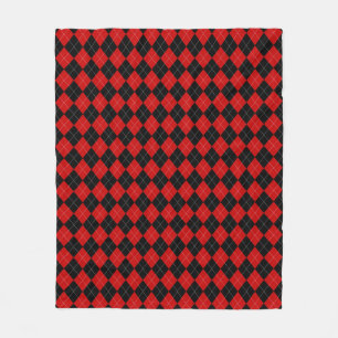 Preppy Argyle Tartan Diamond Plaid Red Black Fleece Blanket