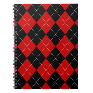 Preppy Argyle Tartan Diamond Plaid Red Black Notebook