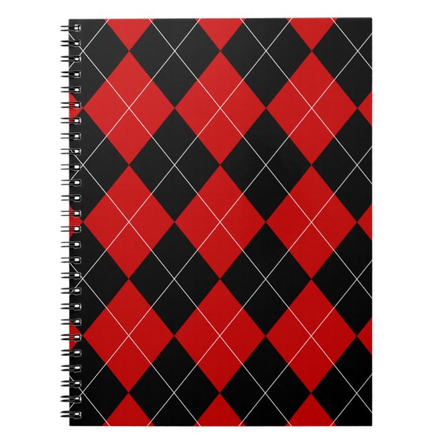 Preppy Argyle Tartan Diamond Plaid Red Black Notebook (Front)