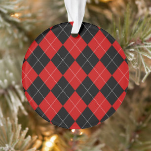 Preppy Argyle Tartan Diamond Plaid Red Black Ornament