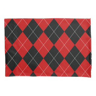 Preppy Argyle Tartan Diamond Plaid Red Black Pillowcase