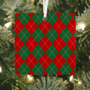 Preppy Argyle Tartan Diamond Plaid Red Green Metal Tree Decoration