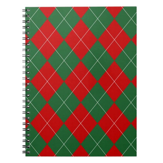 Preppy Argyle Tartan Diamond Plaid Red Green Notebook (Front)