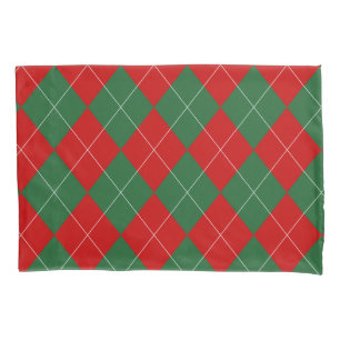 Preppy Argyle Tartan Diamond Plaid Red Green Pillowcase
