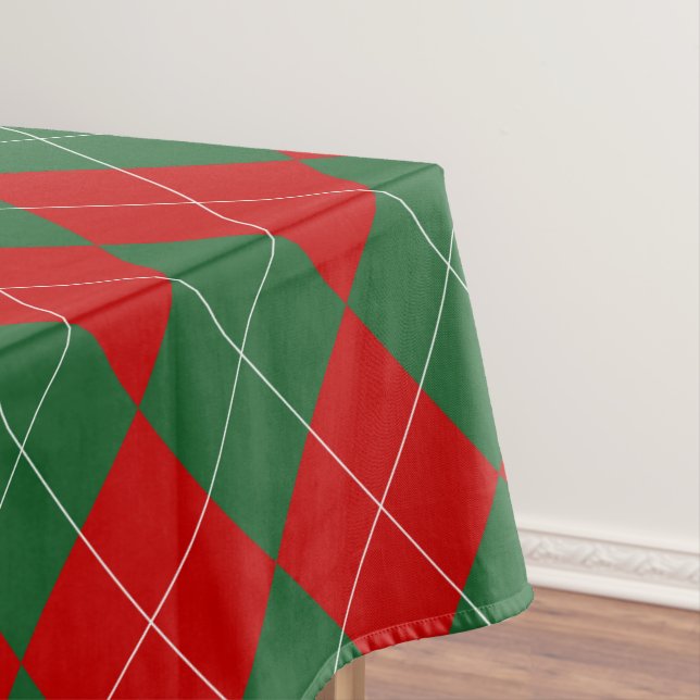 Preppy Argyle Tartan Diamond Plaid Red Green Tablecloth (In Situ)