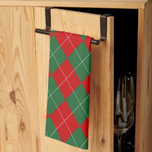 Preppy Argyle Tartan Diamond Plaid Red Green Tea Towel